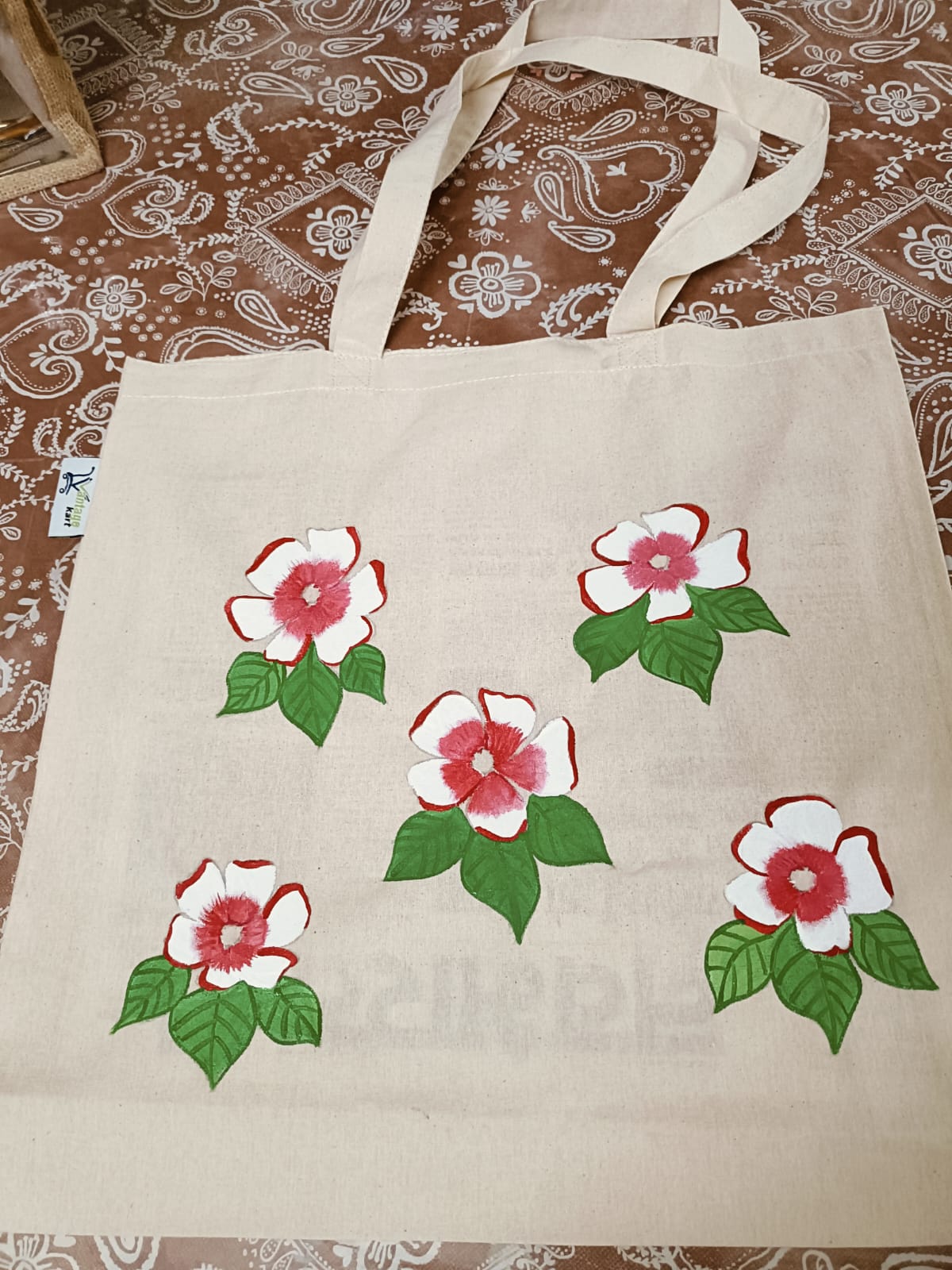 Tote bag painted 16 by 16 inch