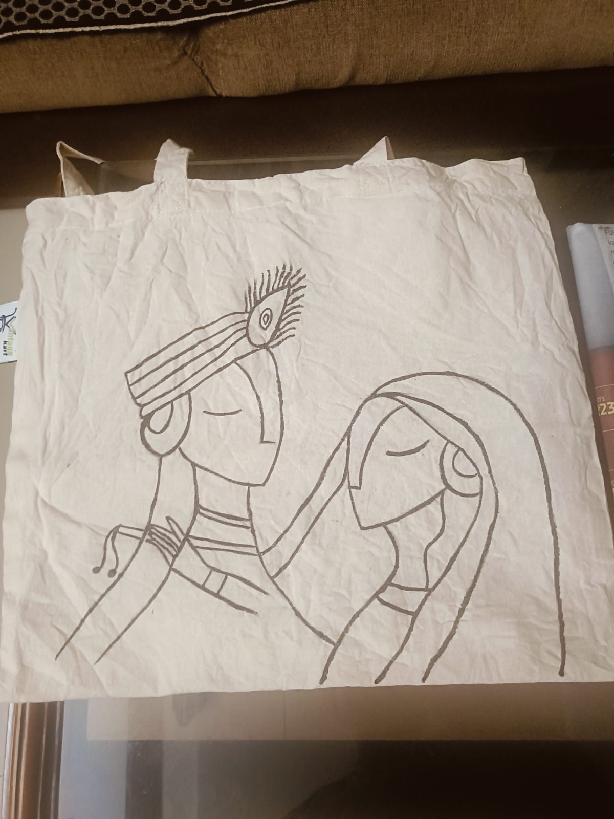 Tote bag painted 16 by 16 inch
