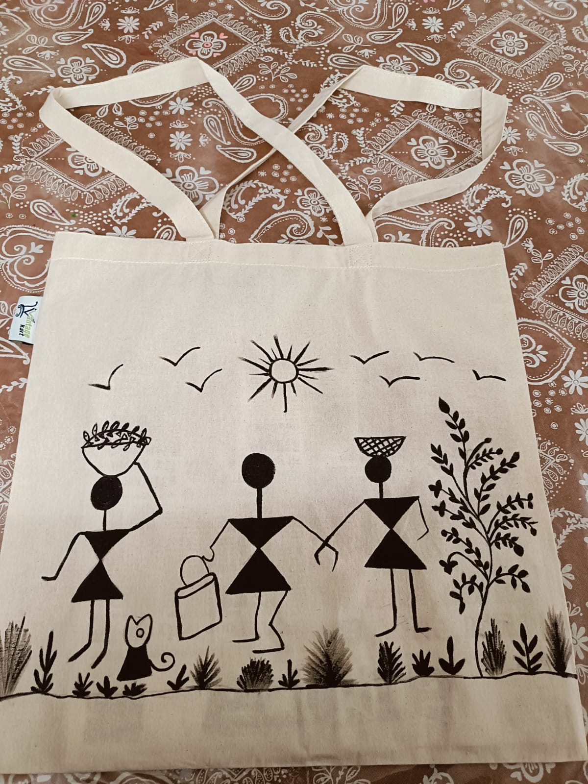 Tote bag painted 16 by 16 inch