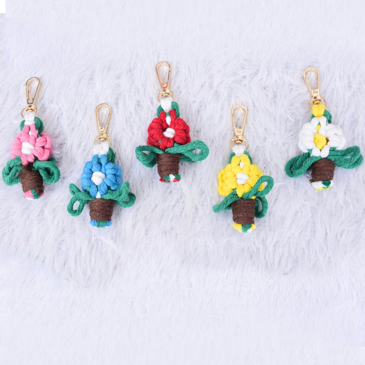 Macrame  small flower pot keychains pack of 5