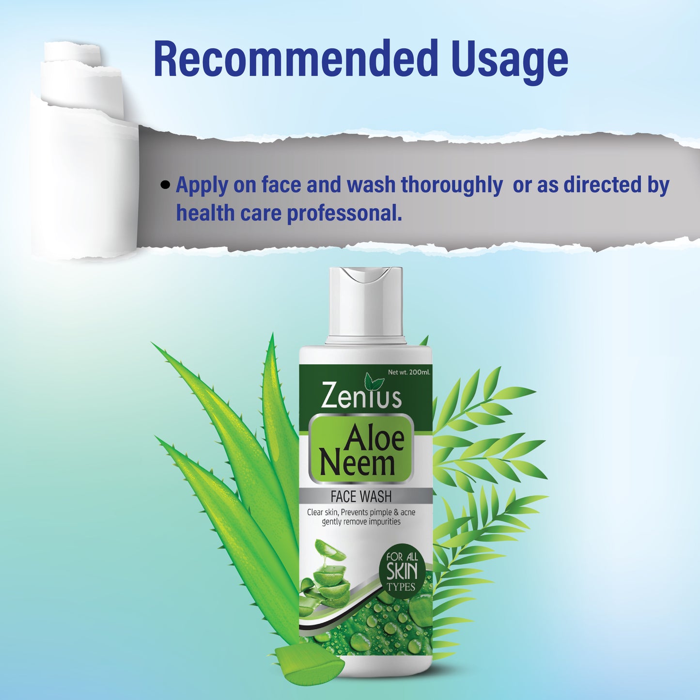 Zenius Aloe Neem Facewash for oily & dry skin, face wash for acne  (200ml)