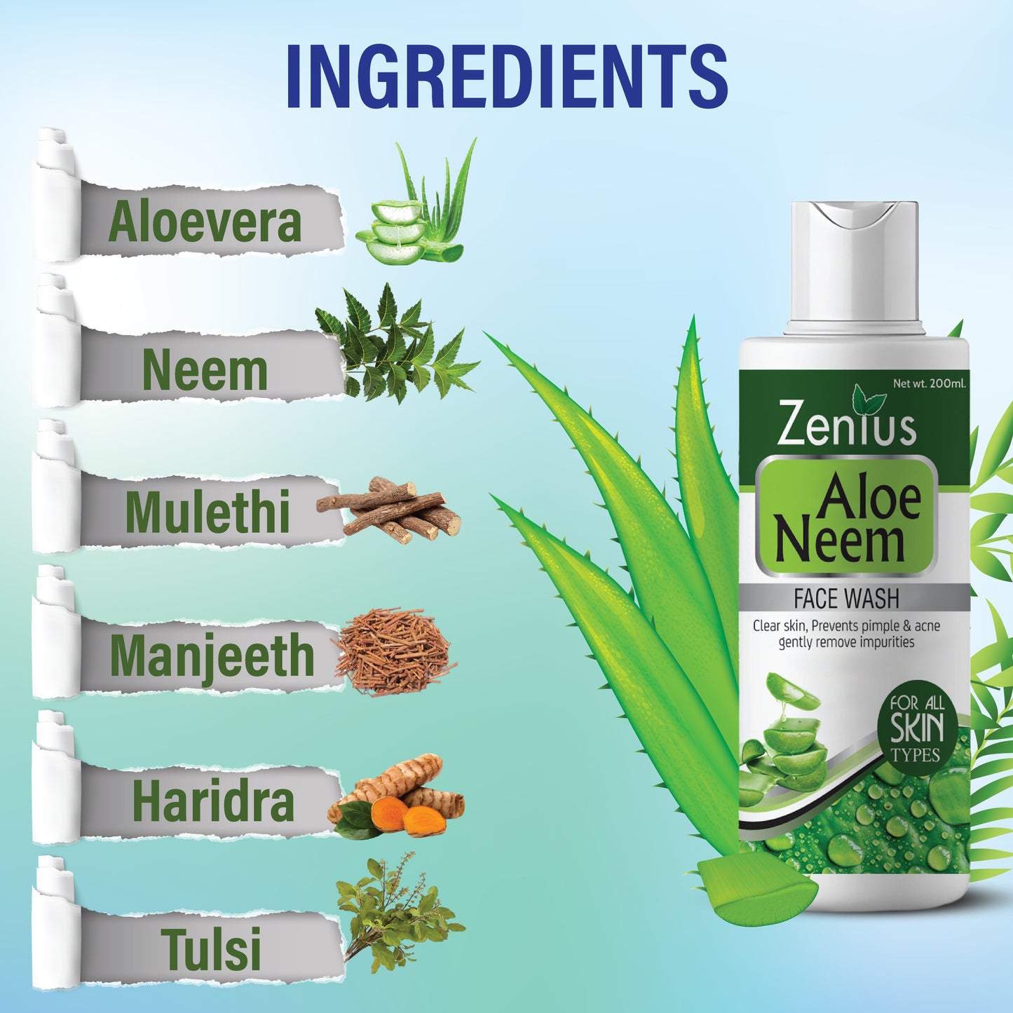 Zenius Aloe Neem Facewash for oily & dry skin, face wash for acne  (200ml)