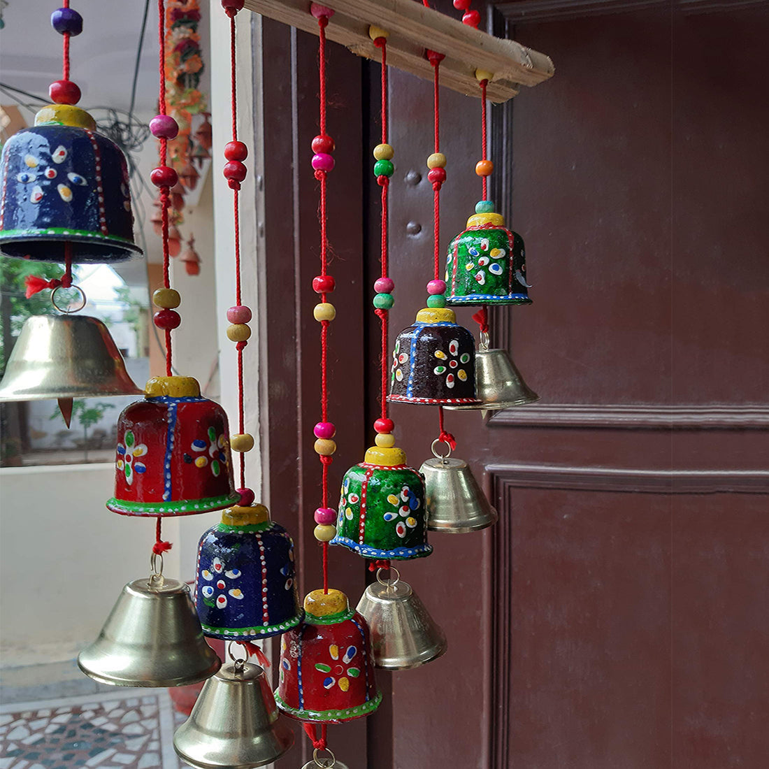 NAVYA Creation Wooden Rajasthani Colored Bells Design Wall Hanging