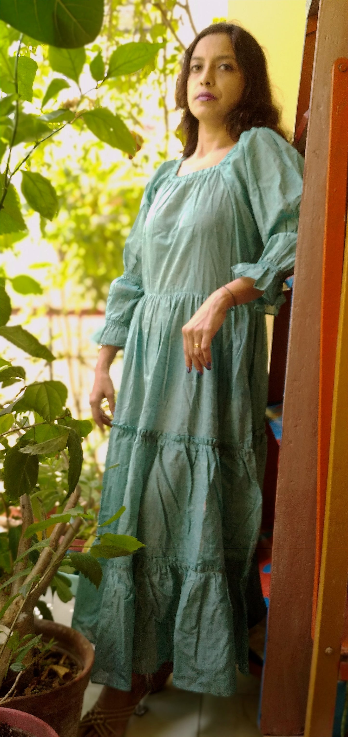 SPARKLE – Handcrafted Pleated Full Sleeved Multi Tiered Maxi Dress