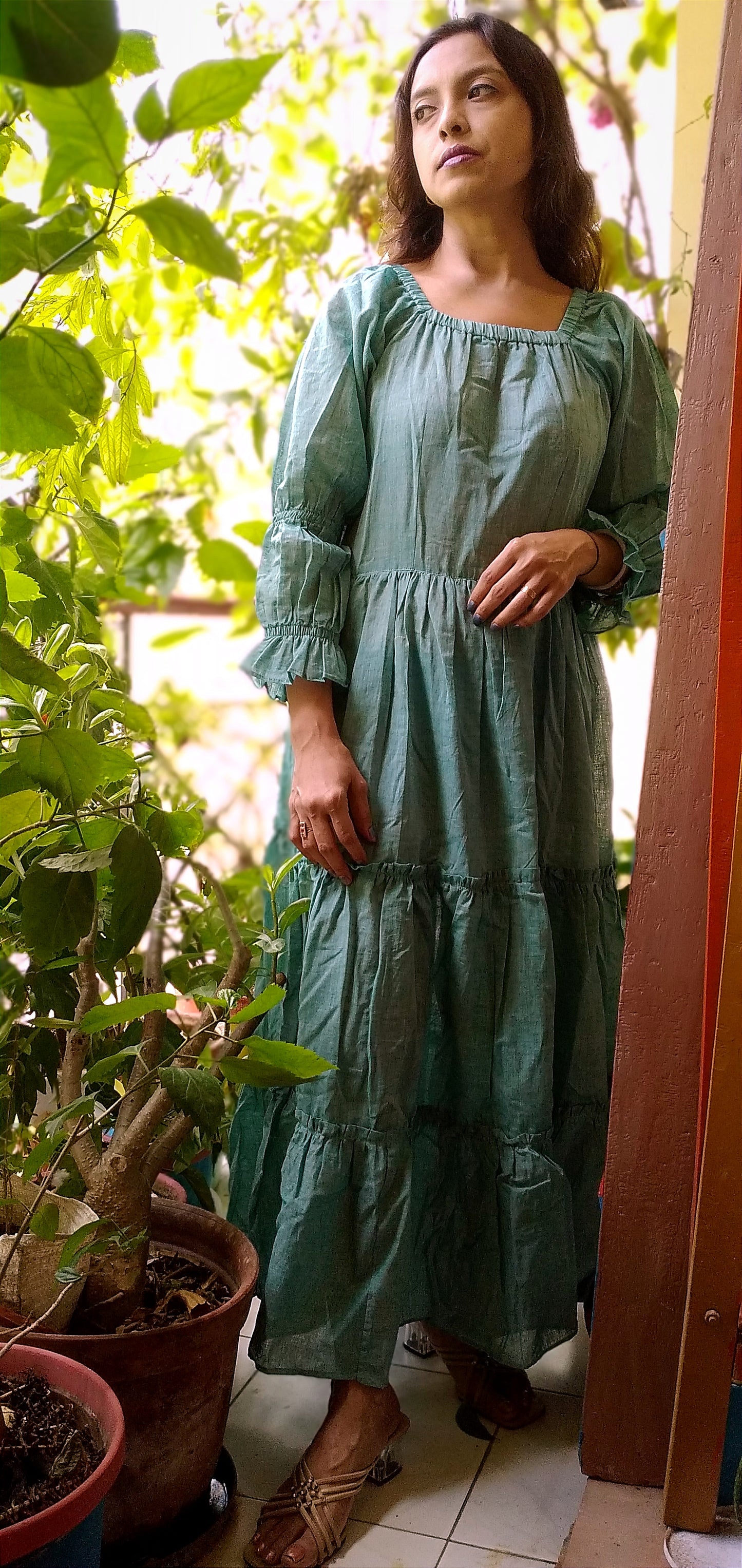SPARKLE – Handcrafted Pleated Full Sleeved Multi Tiered Maxi Dress