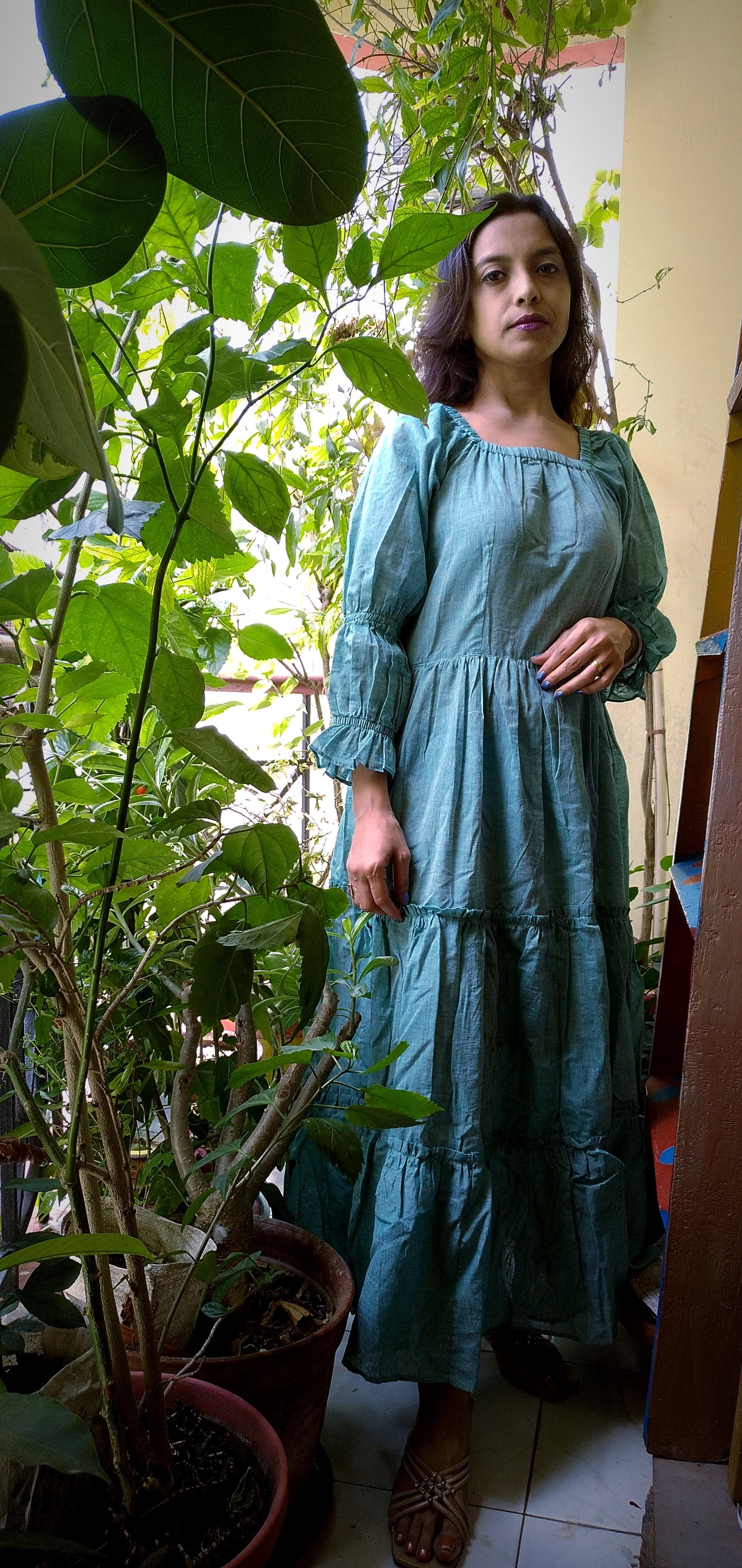 SPARKLE – Handcrafted Pleated Full Sleeved Multi Tiered Maxi Dress