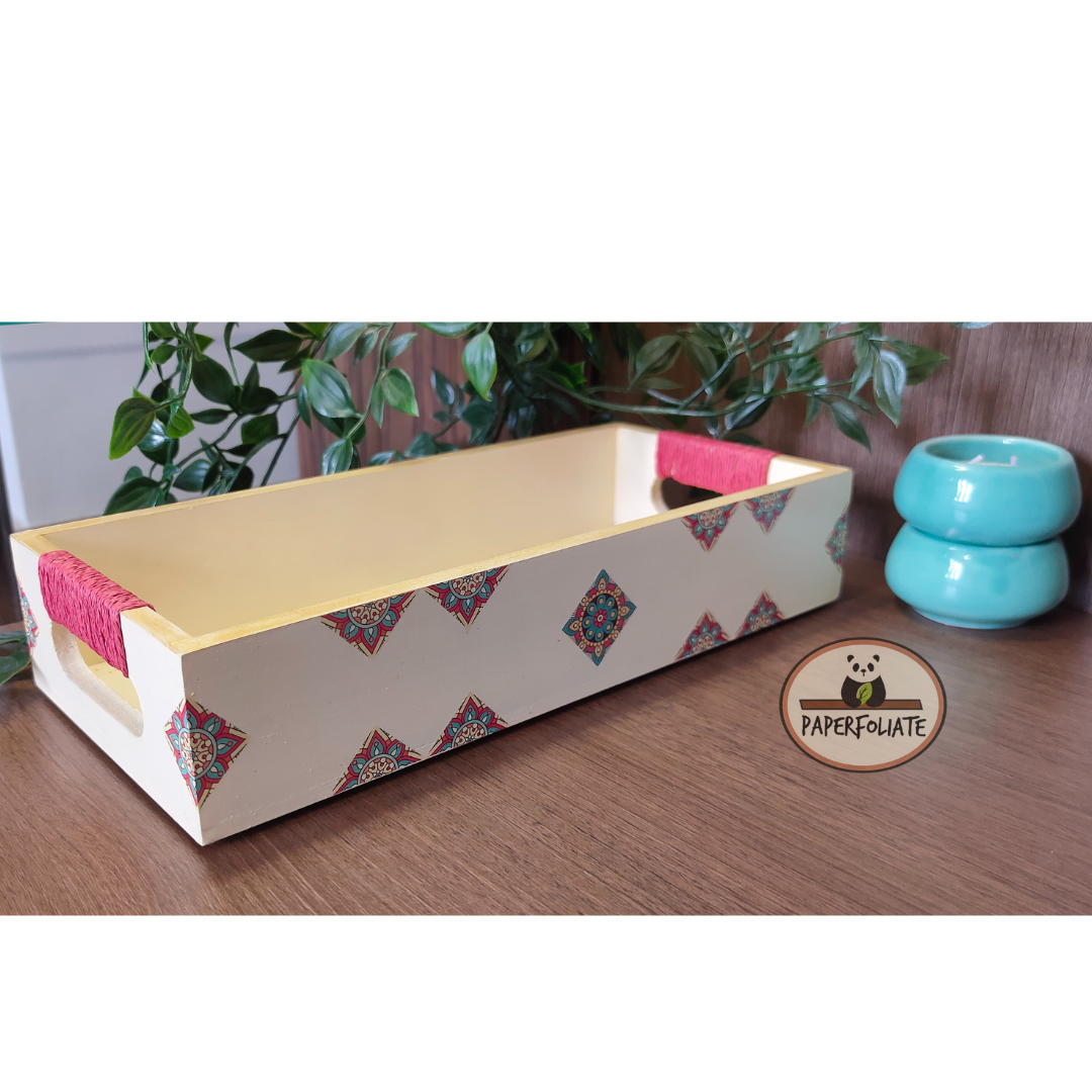 WOODEN TRAY - ETHNIC ELEPHANTS DESIGN