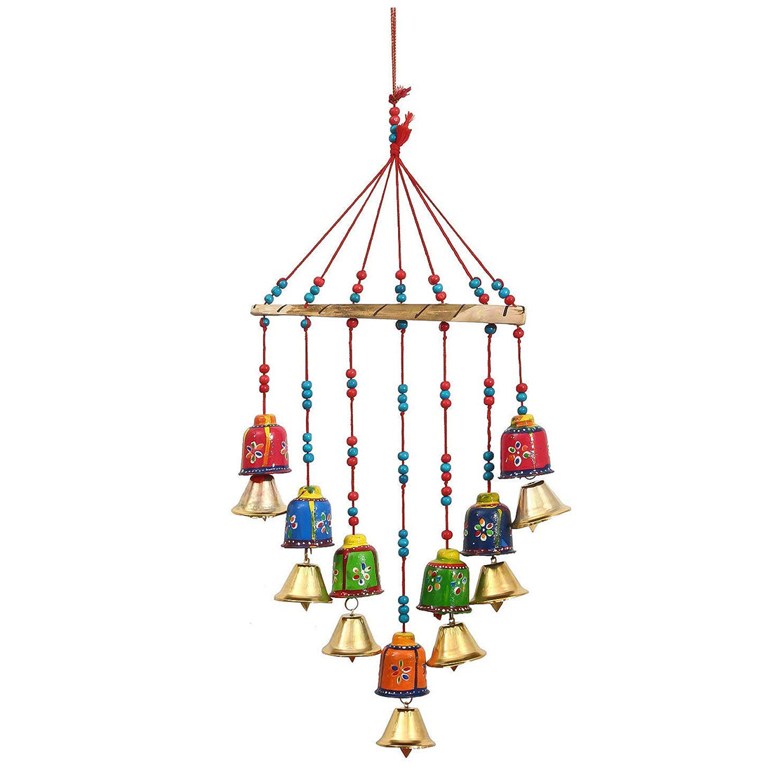 NAVYA Creation Wooden Rajasthani Colored Bells Design Wall Hanging