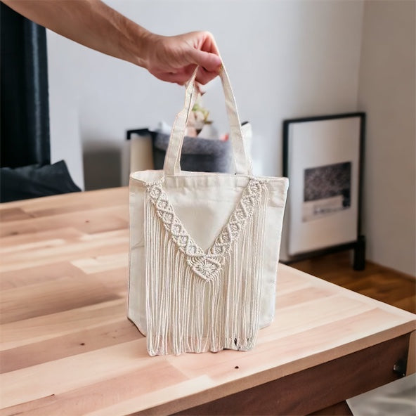 Macrame Knots on A Canvas Tote Bag