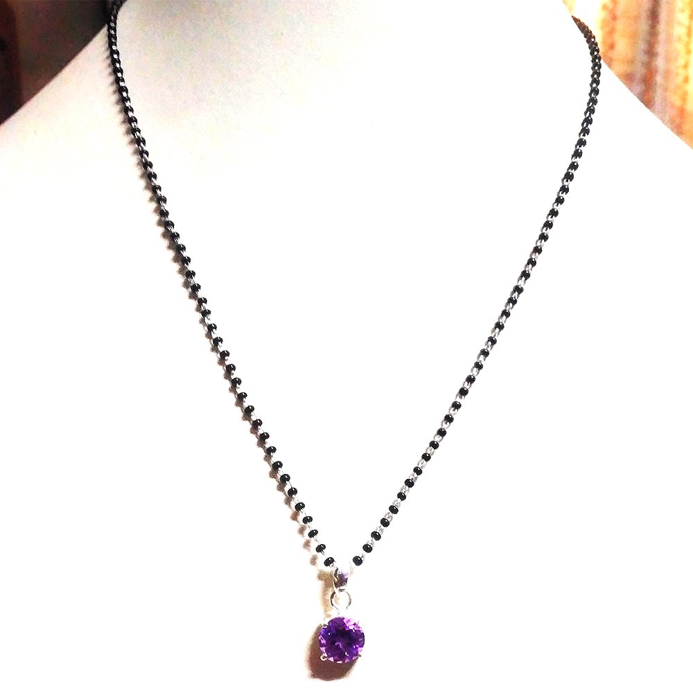 925 Sterling Silver Mangalsutra With Amethyst Pendant - Kreate- Neckpieces