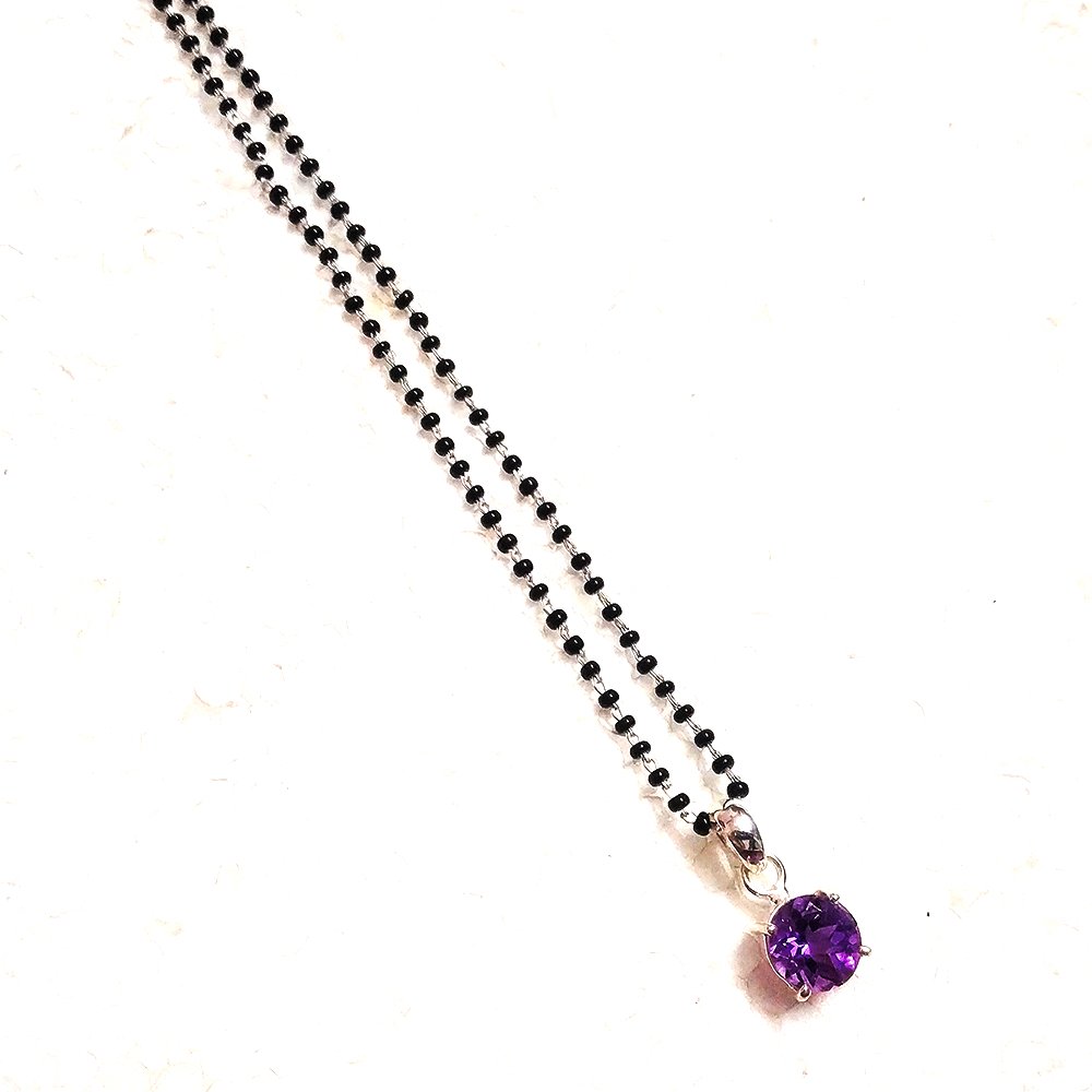925 Sterling Silver Mangalsutra With Amethyst Pendant - Kreate- Neckpieces
