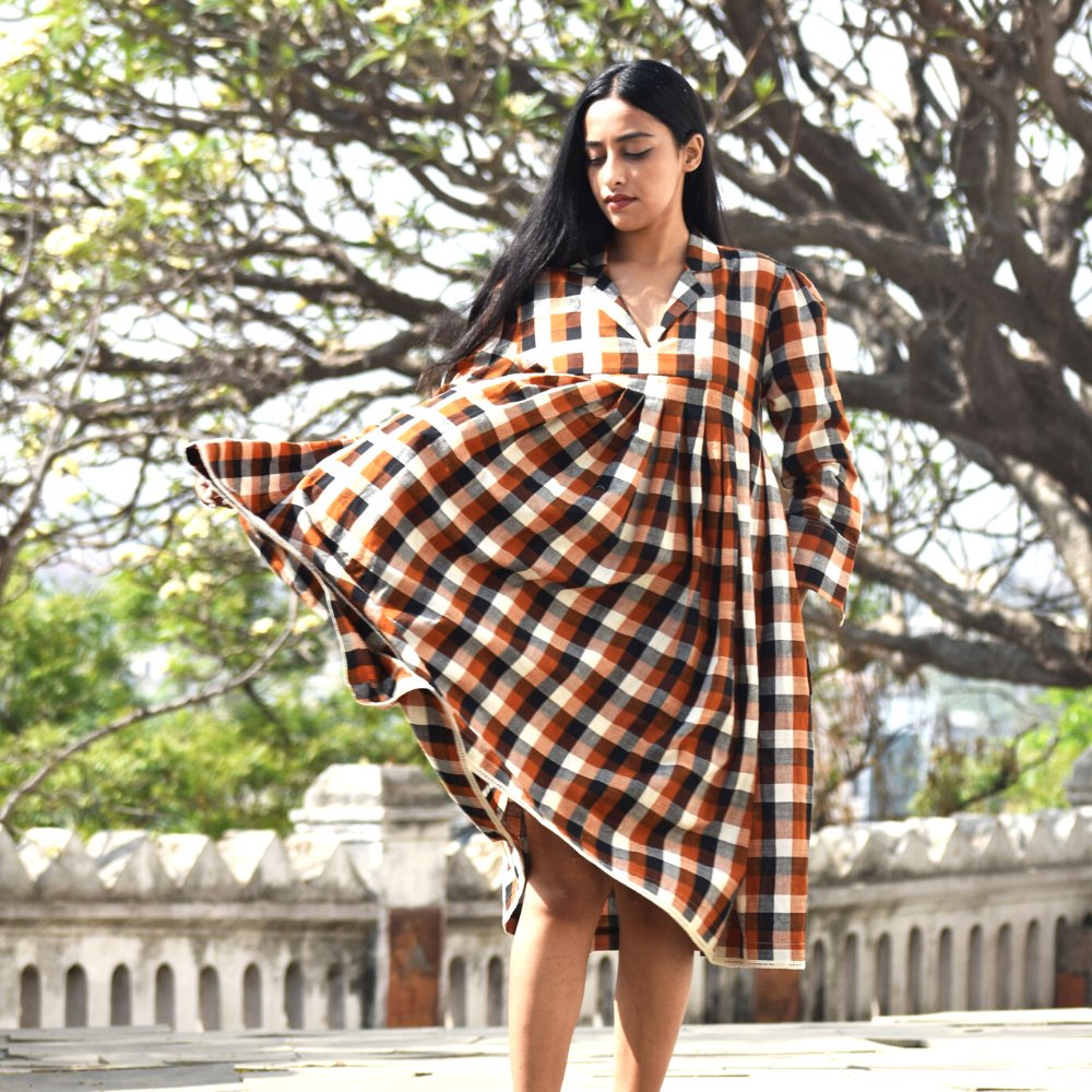 A-line Chequered Dress - Kreate- Dresses & jumpsuits
