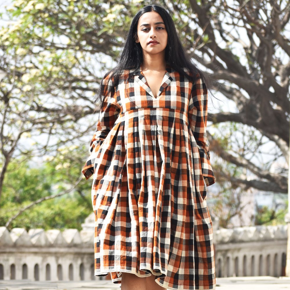 A-line Chequered Dress - Kreate- Dresses & jumpsuits