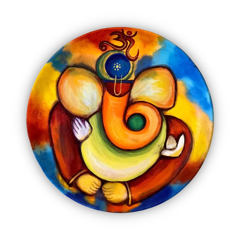 Abstract Multicoloured Ganesha Wall Plate - Kreate- Wall Decor