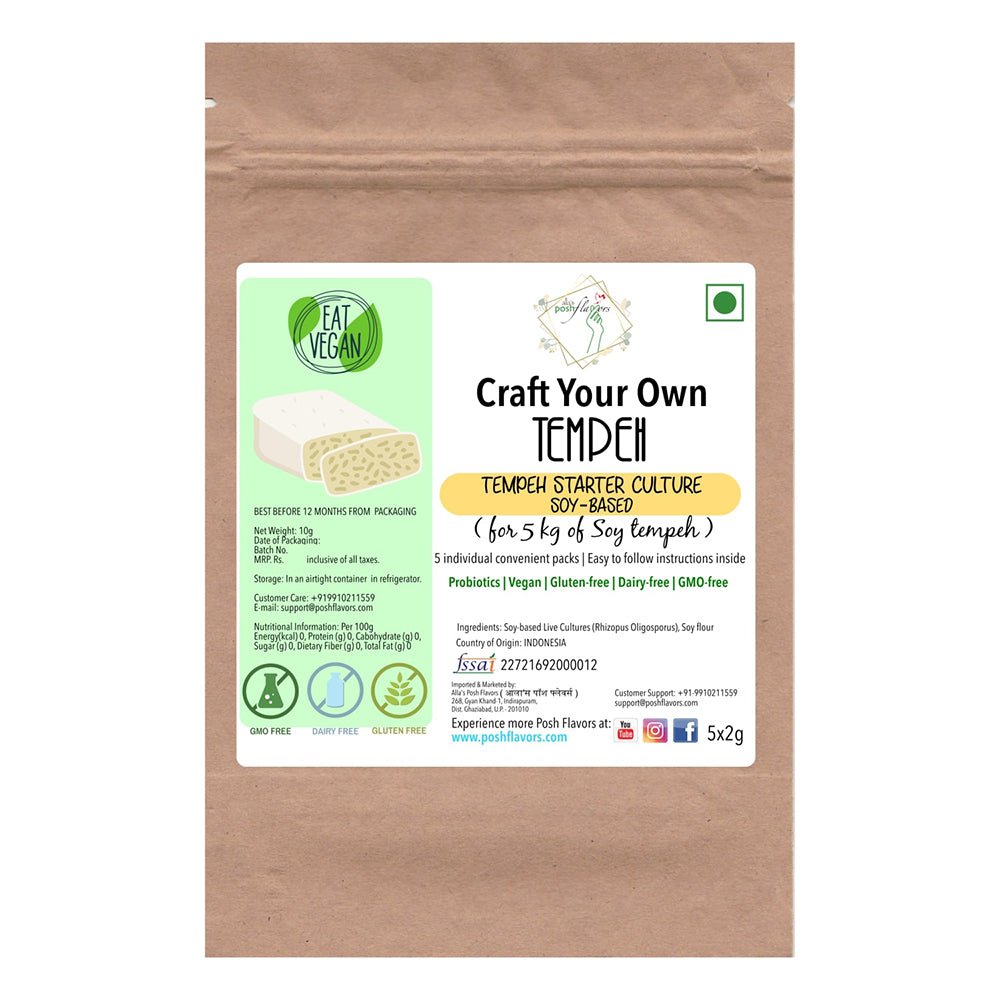 Alla's Posh Flavors Soy-Based Tempeh Starter Culture (5 Sachets) - Kreate- Superfoods