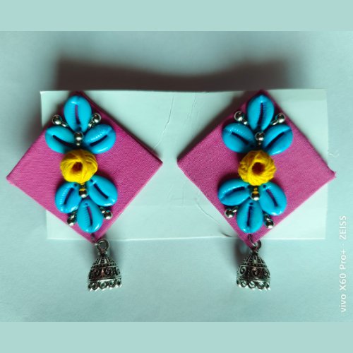 Amazing Fabric Pink Base Blue Flower Earring - Kreate- Earrings