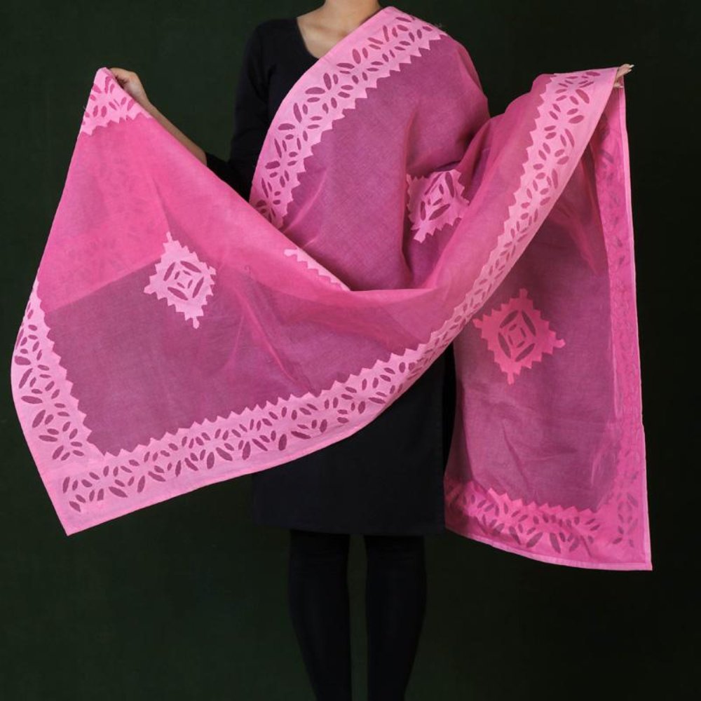 Applique Work Cotton Dupatta - Kreate- Dupattas & Shawls