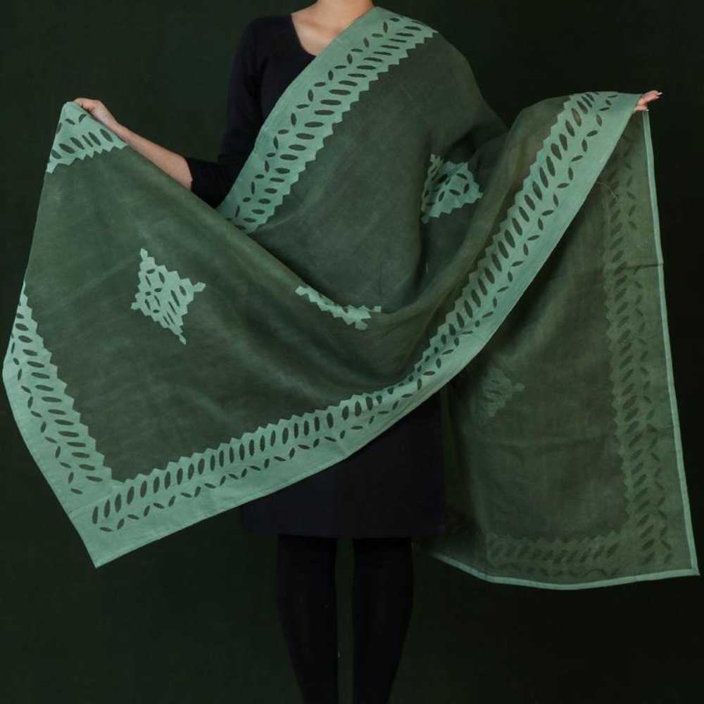 Applique Work Cotton Dupatta - Kreate- Dupattas & Shawls