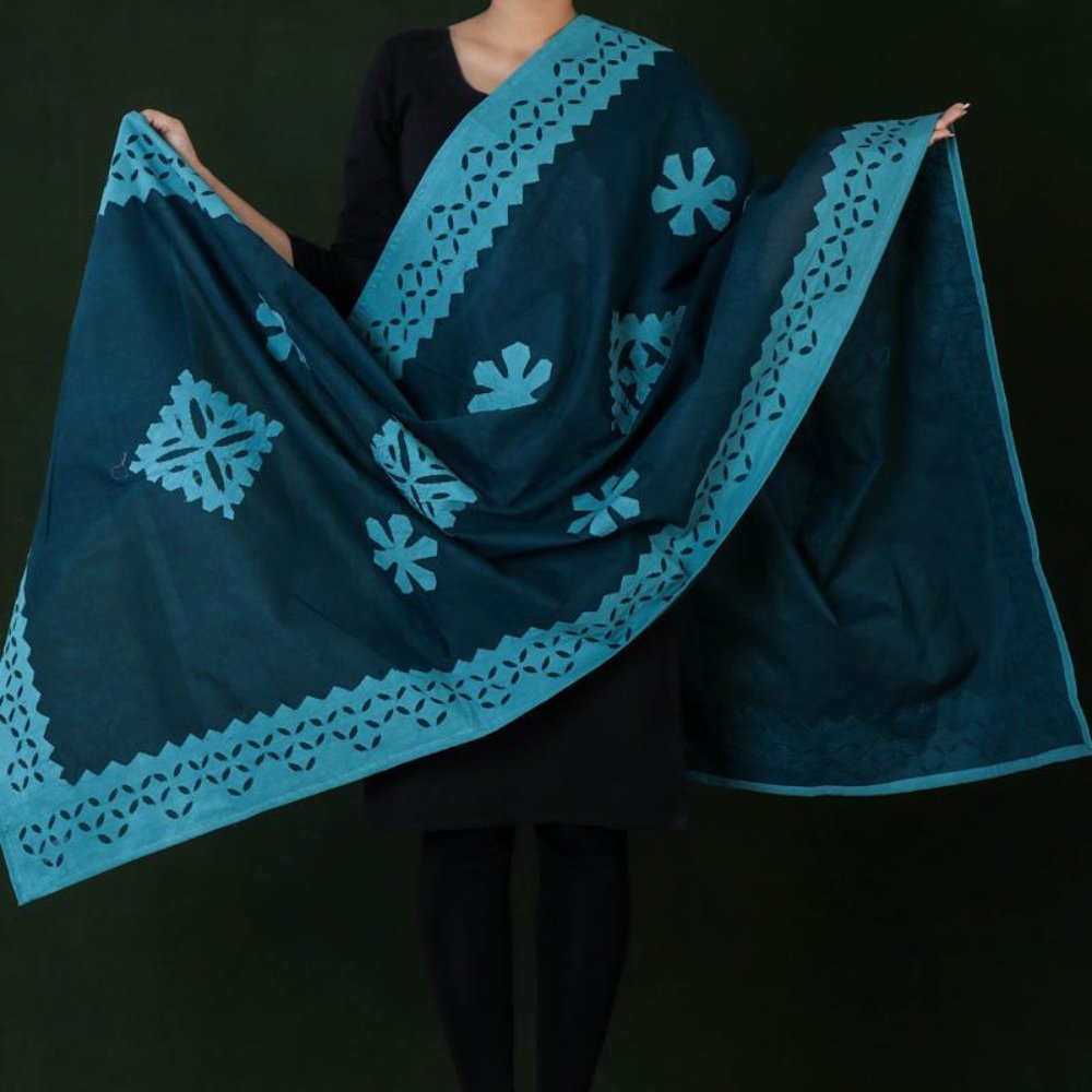 Applique Work Cotton Dupatta - Kreate- Dupattas & Shawls