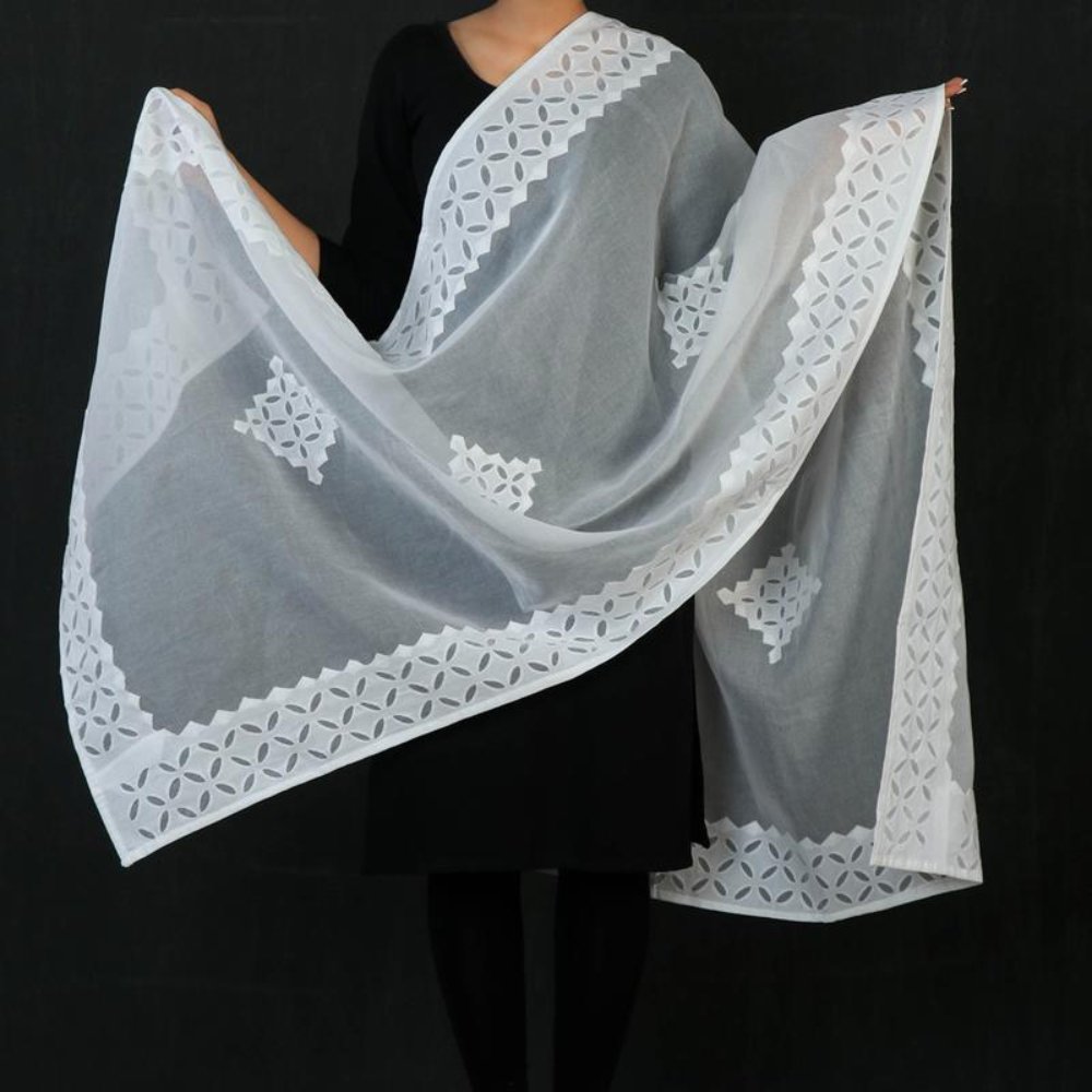 Applique Work Cotton Dupatta - Kreate- Dupattas & Shawls