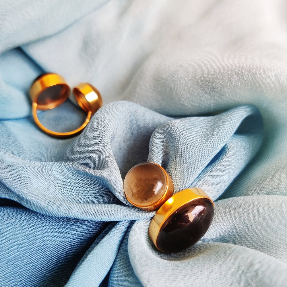 Asymmetric Double Quartz Adjustable Ring - Kreate- Rings