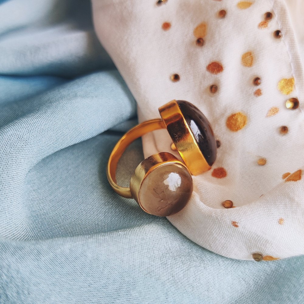 Asymmetric Double Quartz Adjustable Ring - Kreate- Rings