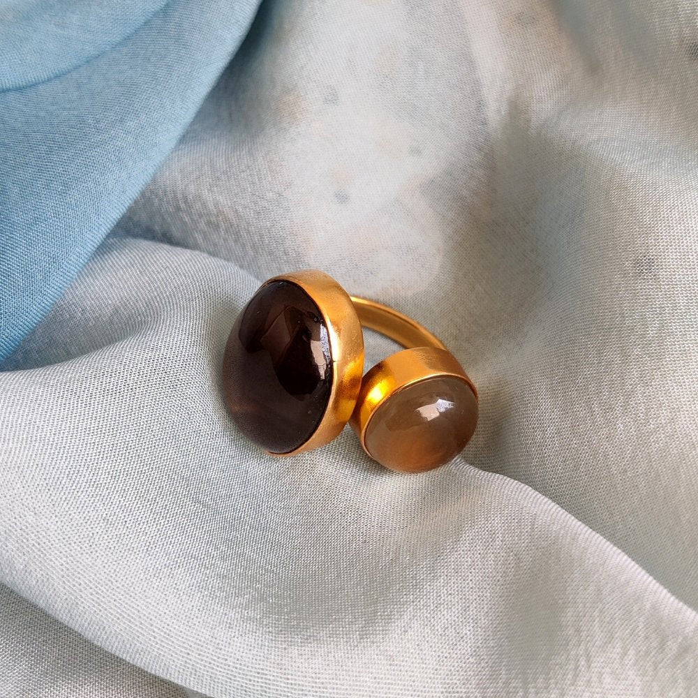 Asymmetric Double Quartz Adjustable Ring - Kreate- Rings