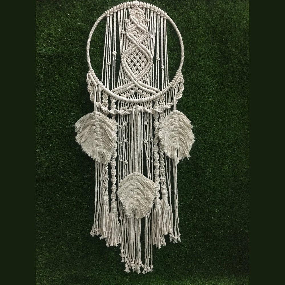 Ayoni Decor Macrame Round Wall Hanging with Leaves - Kreate- Wall Decor