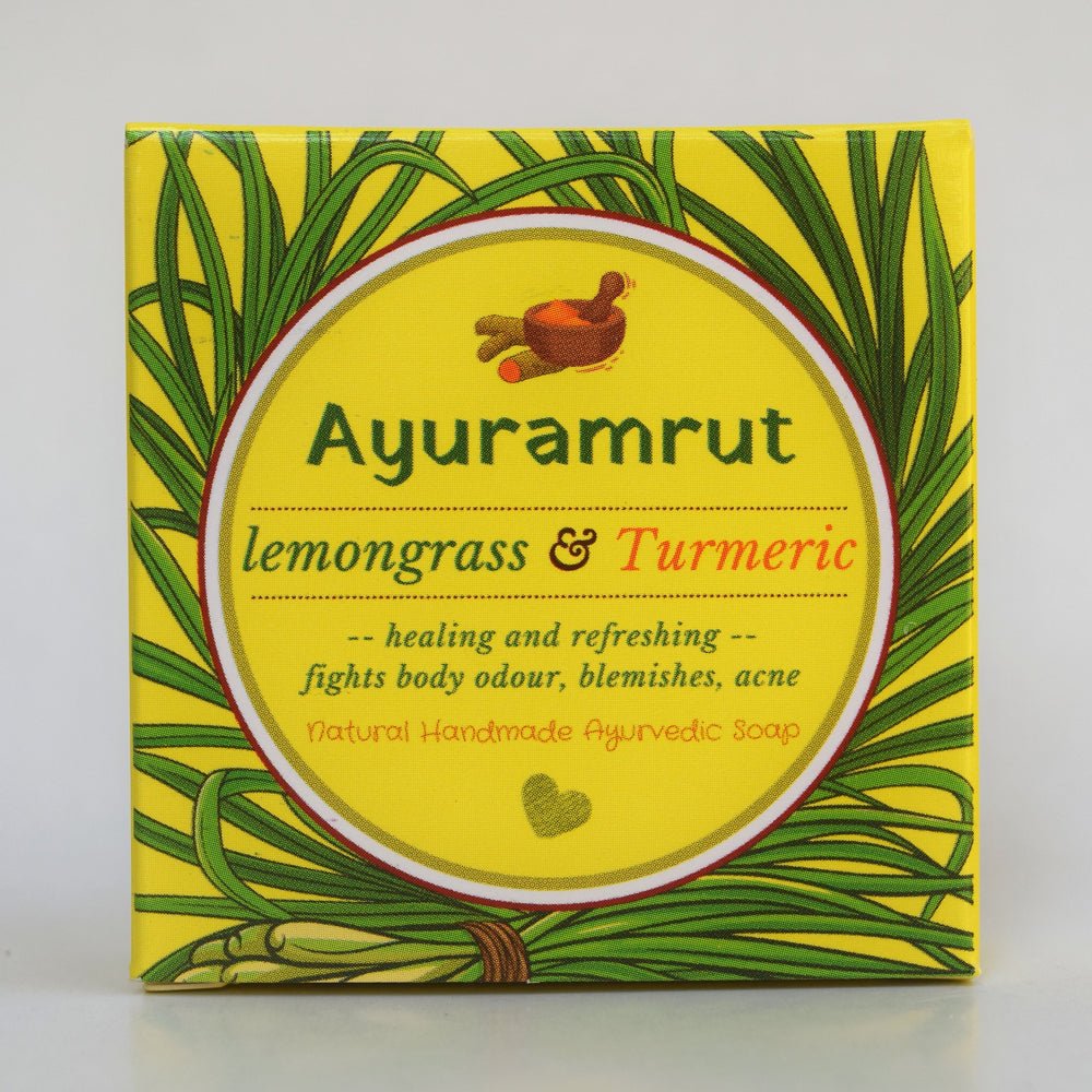 Ayuramrut Lemongrass and Turmeric Natural Handmade Ayurvedic Soap (Pack of 2) - Kreate- Soaps