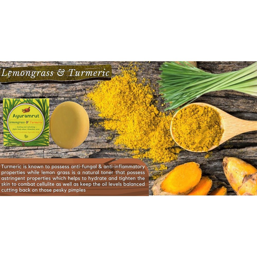 Ayuramrut Lemongrass and Turmeric Natural Handmade Ayurvedic Soap (Pack of 2) - Kreate- Soaps