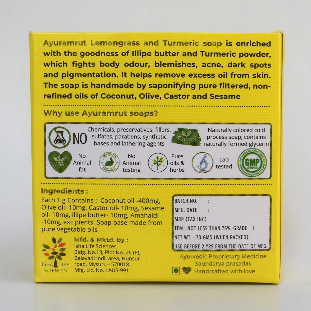 Ayuramrut Lemongrass and Turmeric Natural Handmade Ayurvedic Soap (Pack of 2) - Kreate- Soaps
