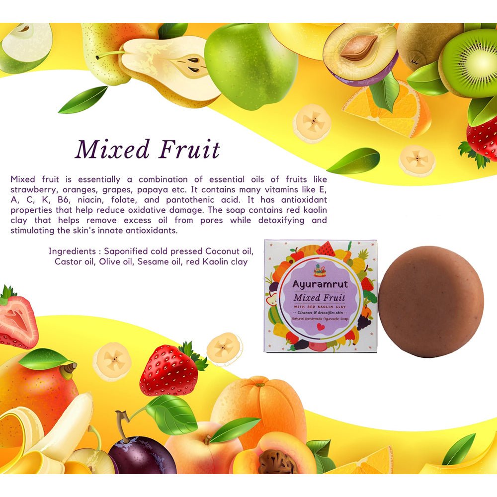Ayuramrut Mixed Fruit Natural Handmade Ayurvedic Soap (Pack of 2) - Kreate- Soaps