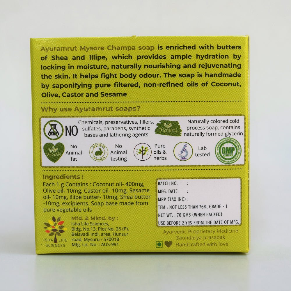 Ayuramrut Mysore Champa Natural Handmade Ayurvedic Soap (Pack of 2) - Kreate- Soaps