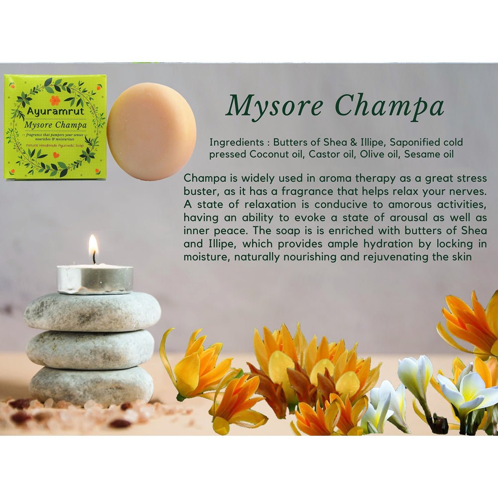 Ayuramrut Mysore Champa Natural Handmade Ayurvedic Soap (Pack of 2) - Kreate- Soaps