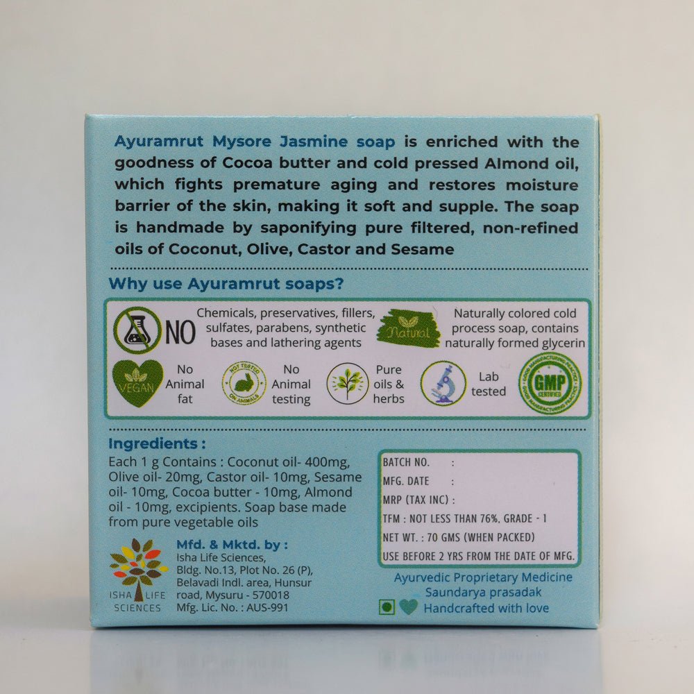 Ayuramrut Mysore Jasmine Natural Handmade Ayurvedic Soap (Pack of 2) - Kreate- Soaps