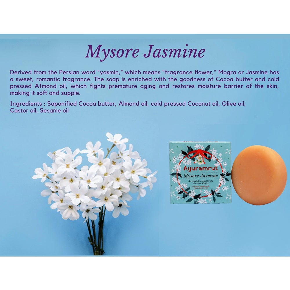 Ayuramrut Mysore Jasmine Natural Handmade Ayurvedic Soap (Pack of 2) - Kreate- Soaps