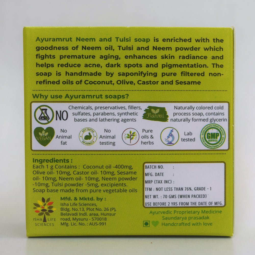 Ayuramrut Neem and Tulsi Natural Handmade Ayurvedic Soap (Pack of 2) - Kreate- Soaps