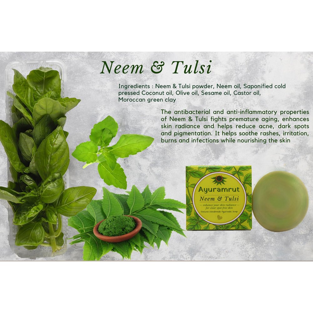 Ayuramrut Neem and Tulsi Natural Handmade Ayurvedic Soap (Pack of 2) - Kreate- Soaps