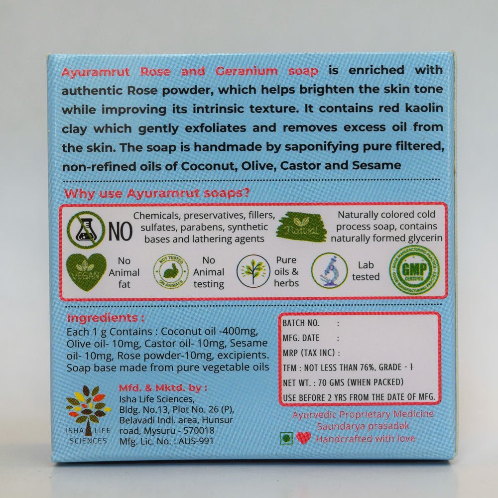 Ayuramrut Rose and Geranium Natural Handmade Ayurvedic Soap (Pack of 2) - Kreate- Soaps