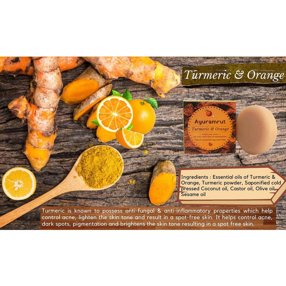 Ayuramrut Turmeric and Orange Natural Handmade Ayurvedic Soap (Pack of 2) - Kreate- Soaps