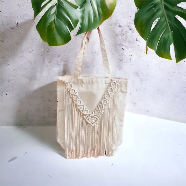 Macrame Knots on A Canvas Tote Bag