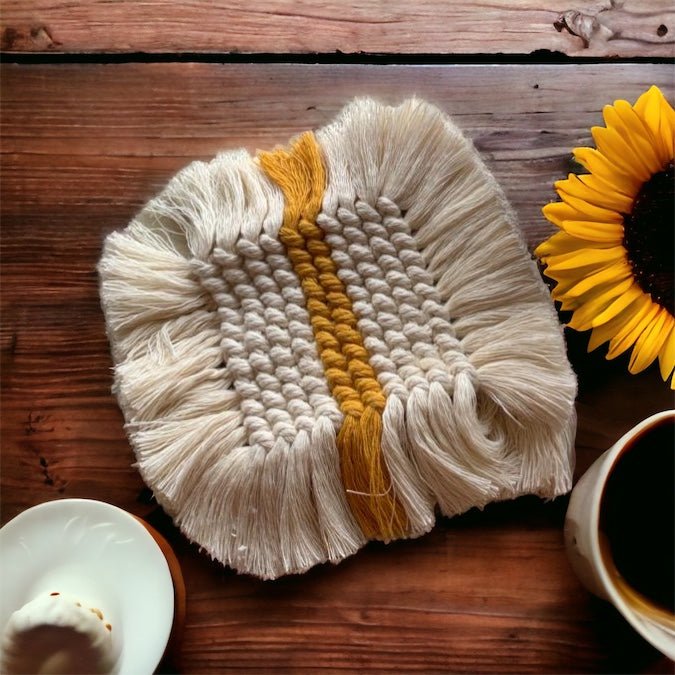 Banokabil Set of 2 Macrame Square Coaster (Mini -6 inches) - Kreate- Coasters