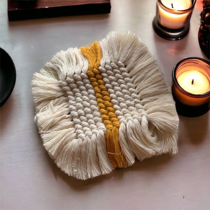 Banokabil Set of 2 Macrame Square Coaster (Mini -6 inches) - Kreate- Coasters