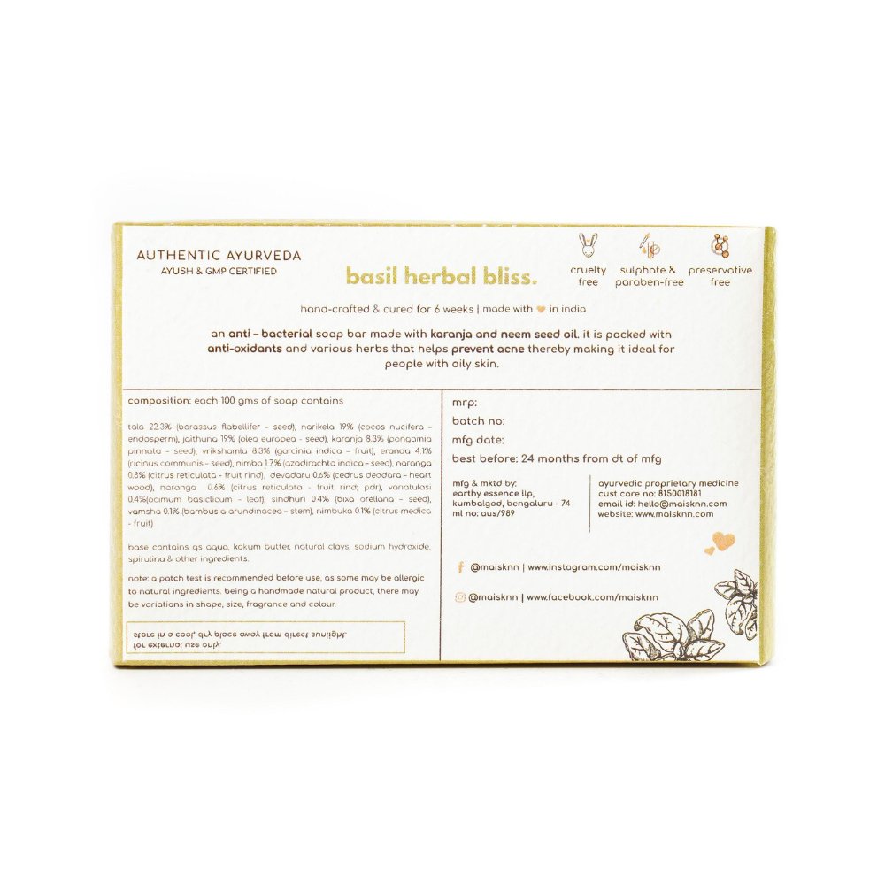 Basil Herbal Bliss Handmade Artisanal Soap (100g) - Kreate- Soaps