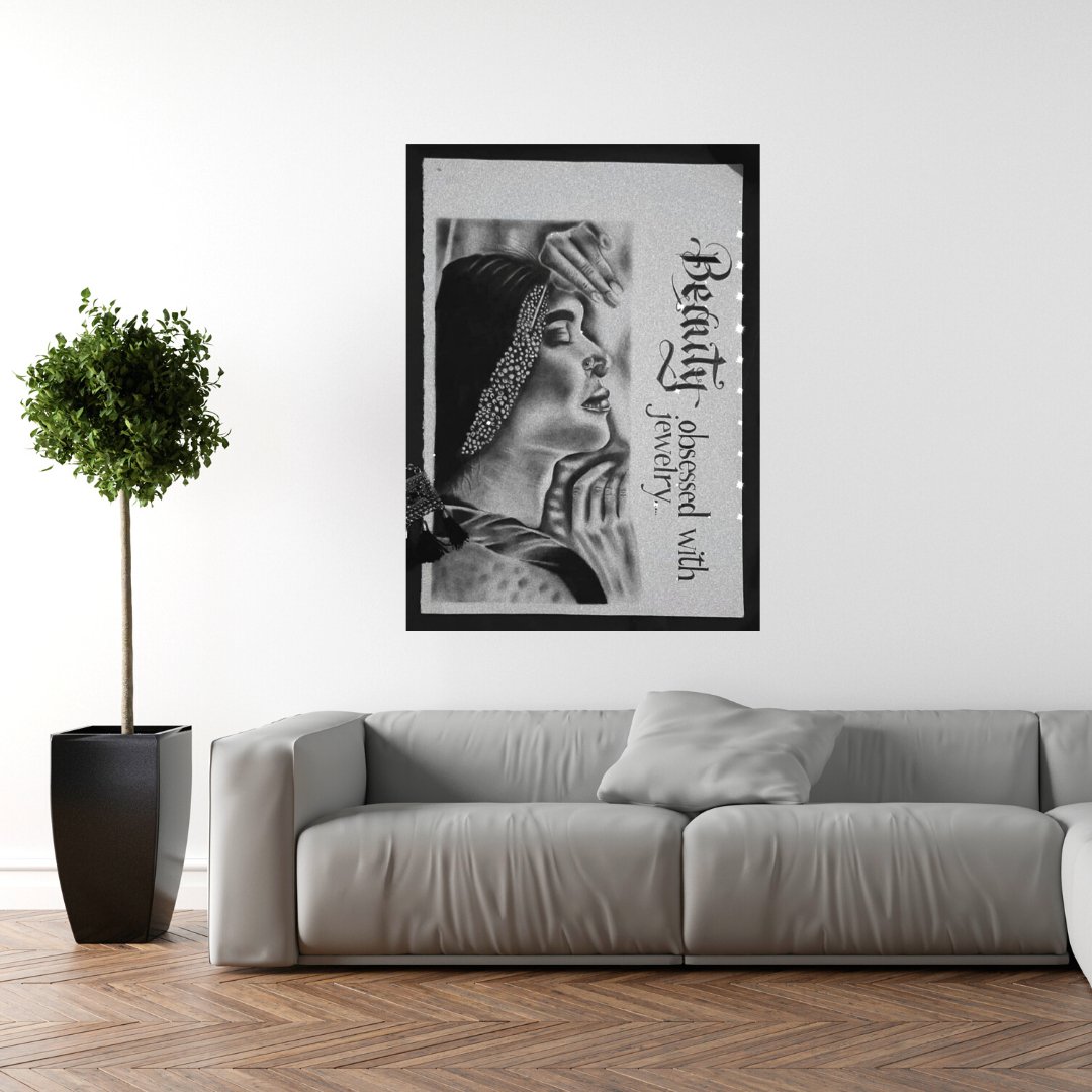Beautiful Girl with Calligraphy - Kreate- Painting