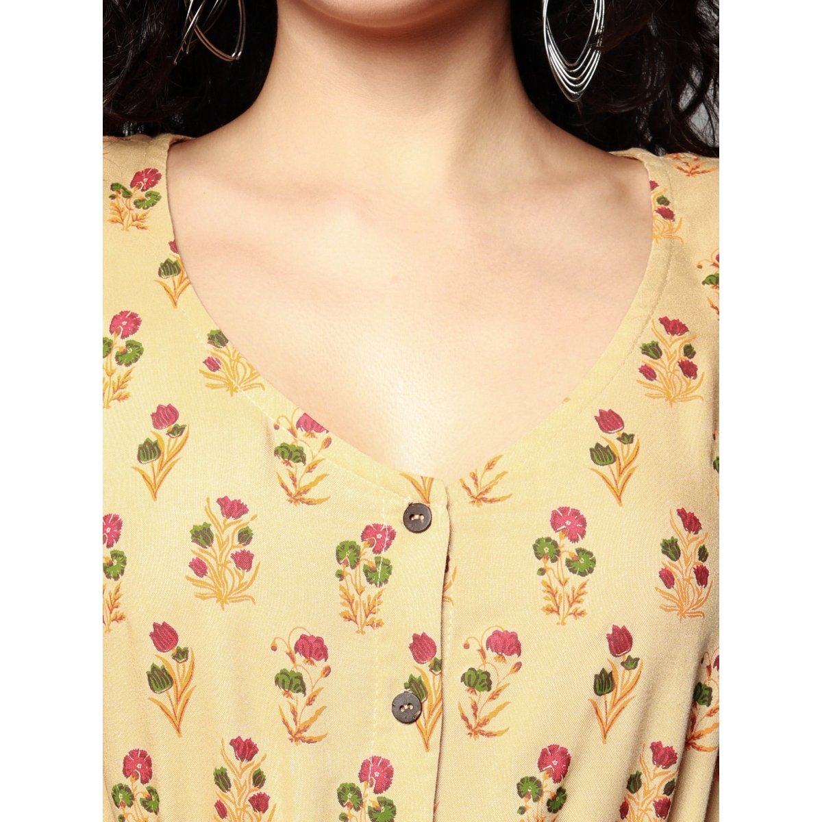 Beige Floral Print Dress - Kreate- Dresses & jumpsuits
