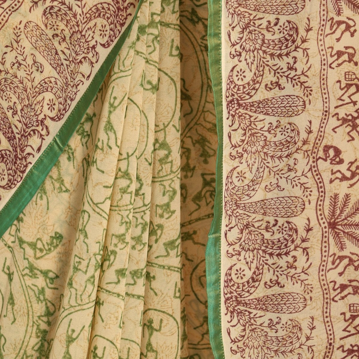 Beige Georgette Warli Print Saree with Blouse Piece - Kreate- Sarees & Blouses