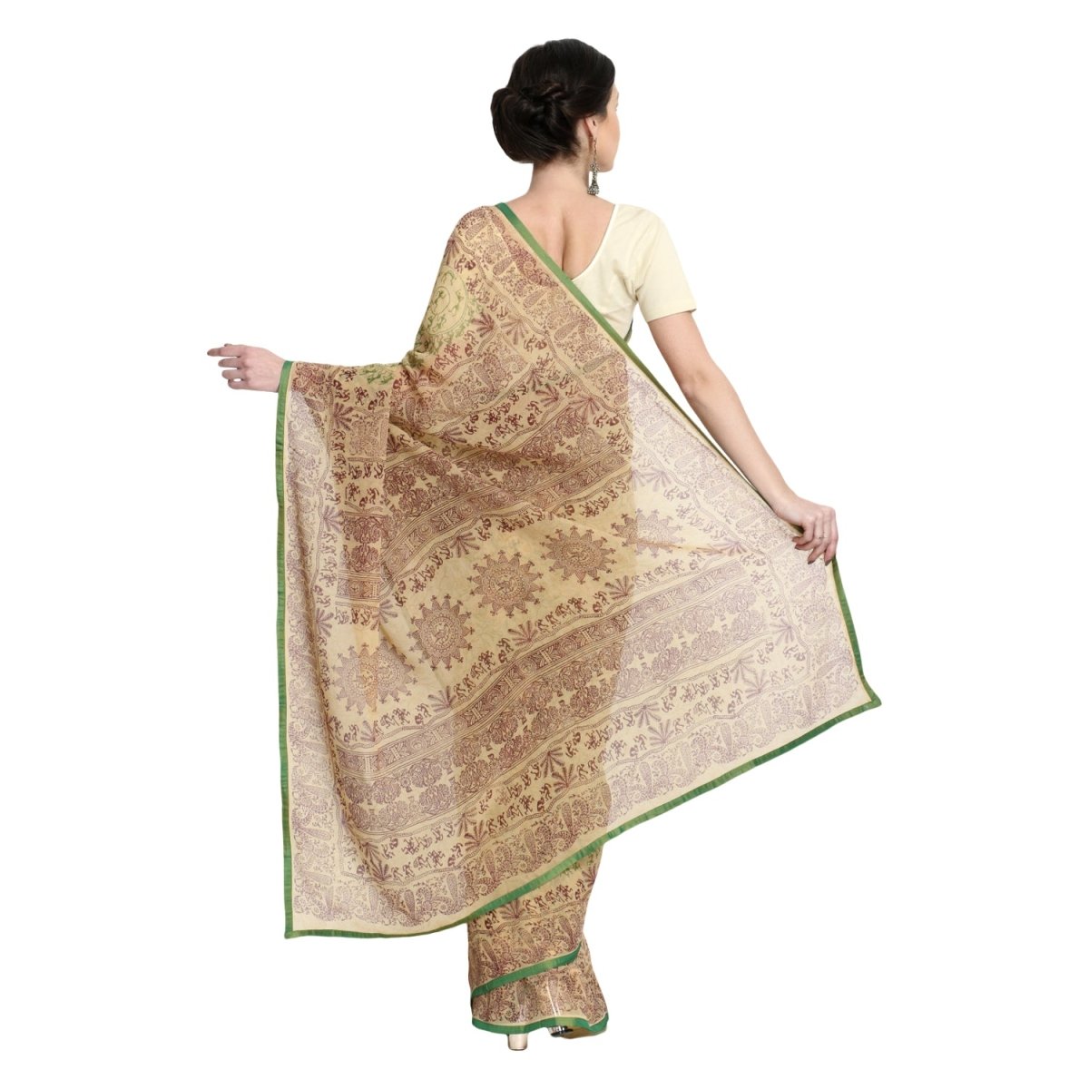 Beige Georgette Warli Print Saree with Blouse Piece - Kreate- Sarees & Blouses