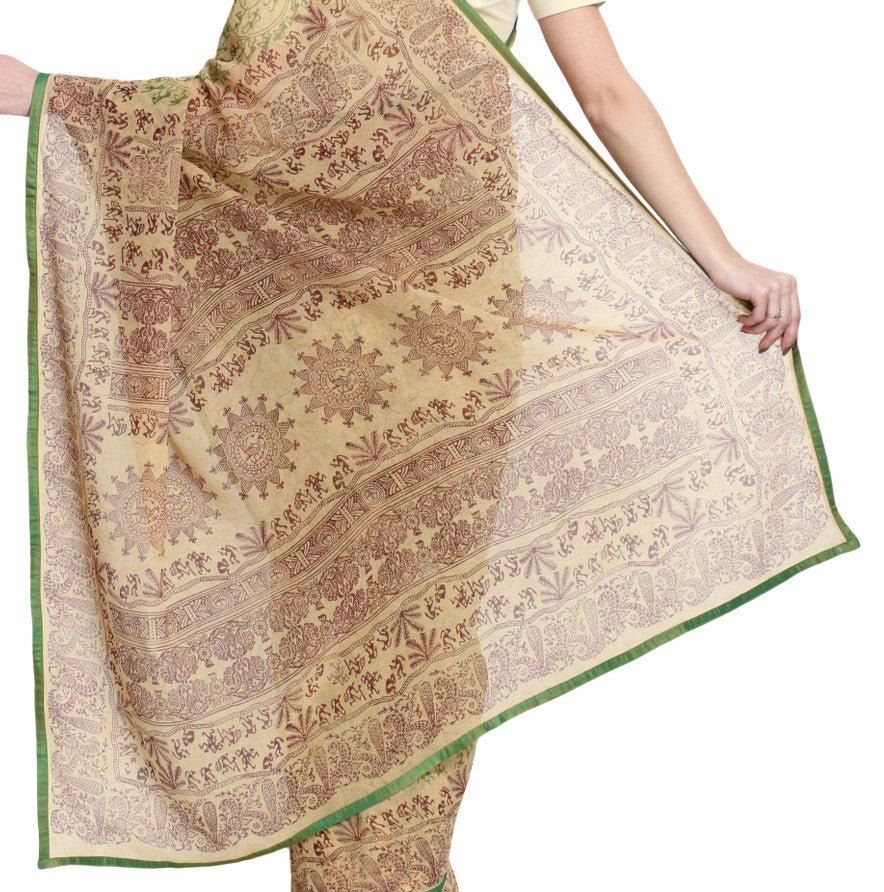 Beige Georgette Warli Print Saree with Blouse Piece - Kreate- Sarees & Blouses