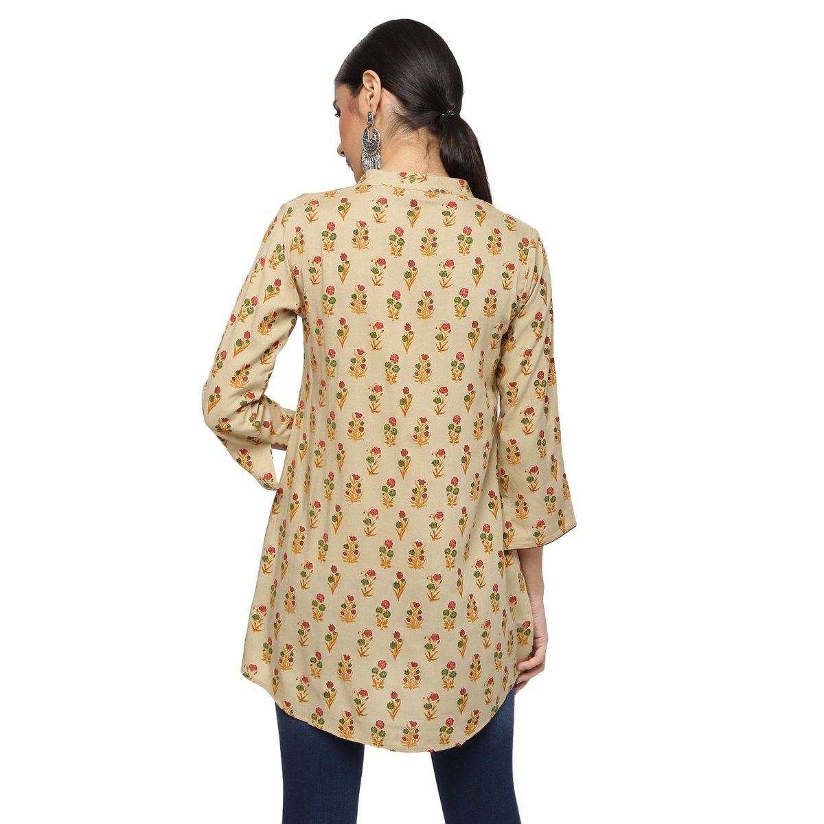Beige Rayon Block Print Tunic - Kreate- Kurtis & Salwar Suits